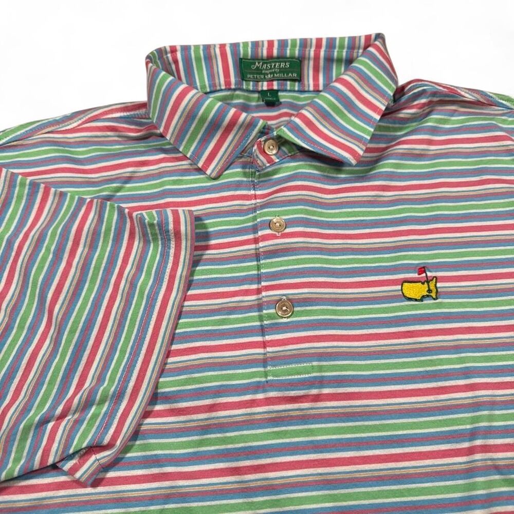 Masters x Peter Millar Golf Polo Shirt Multi Color Stripes Men's Large L VTG